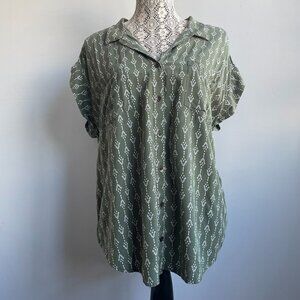Jachs Girlfriend Shirt Womens LG Large Green Collared Cuffed Sleeve Pocket
